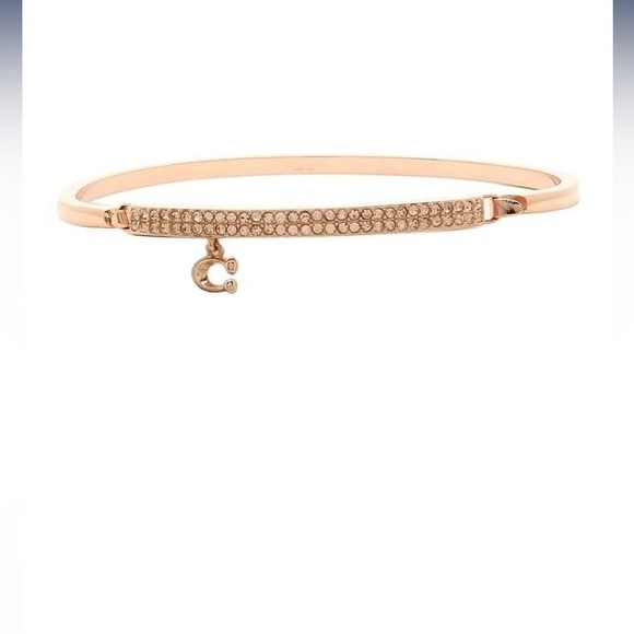 Coach Signature Pave Bar Hinged Bangle bracelet rose gold one size - Picture 2 of 2